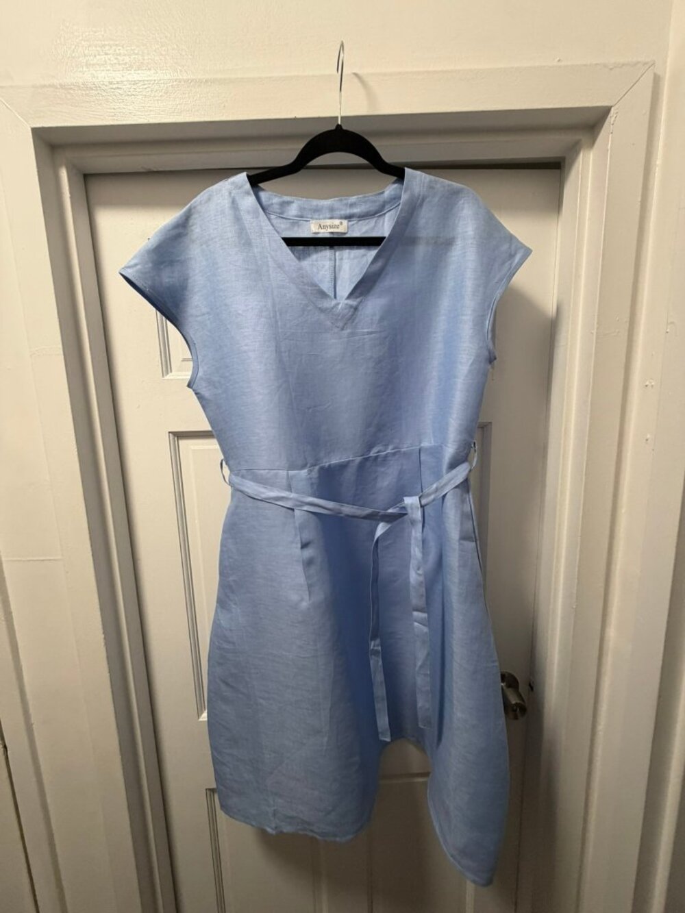 Cap Sleeve Linen V-Neck Dress